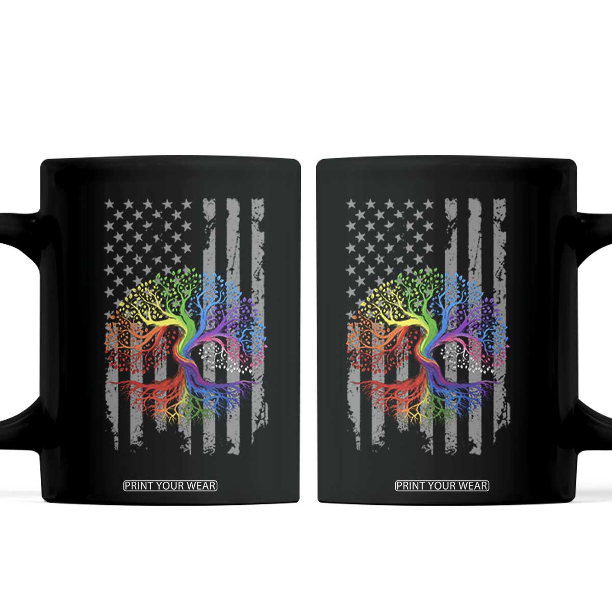 Tree of Life Rainbow LGBTQ Pride Coffee Mug American Flag Gift TS14 Black Print Your Wear