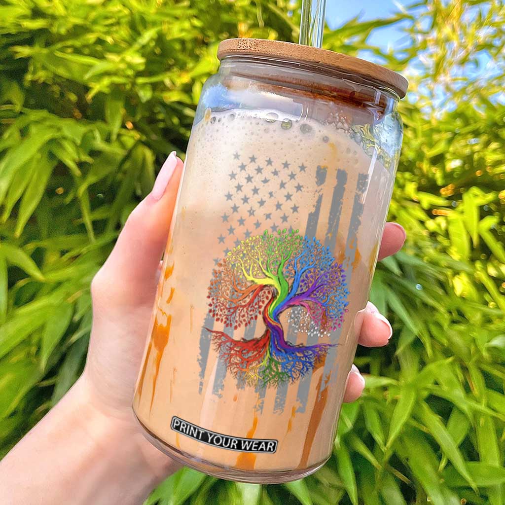 Tree of Life Rainbow LGBTQ Pride Glass Can American Flag Gift TS14 Black Print Your Wear