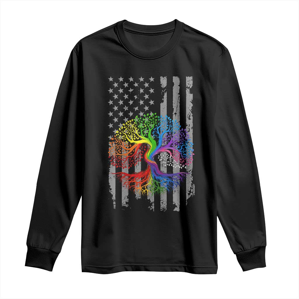 Tree of Life Rainbow LGBTQ Pride Long Sleeve Shirt American Flag Gift TS14 Black Print Your Wear