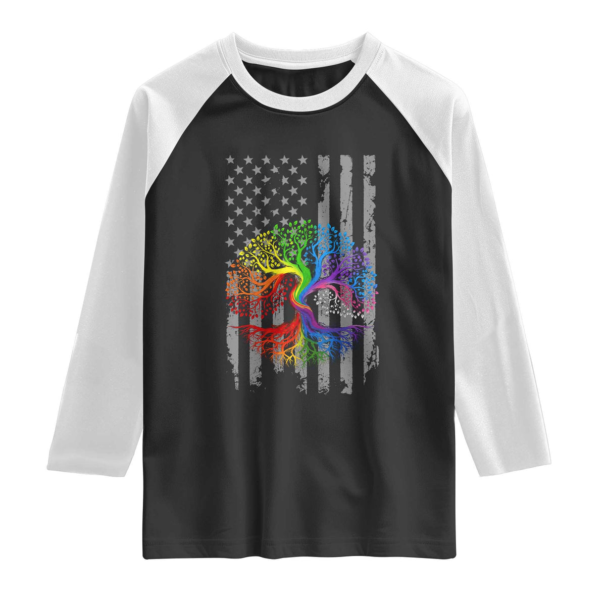 Tree of Life Rainbow LGBTQ Pride Raglan Shirt American Flag Gift TS14 Black White Print Your Wear