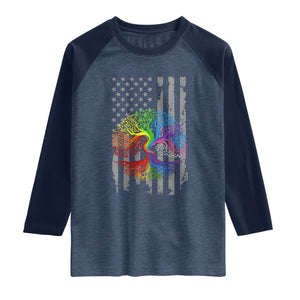 Tree of Life Rainbow LGBTQ Pride Raglan Shirt American Flag Gift TS14 Heather Denim Navy Print Your Wear
