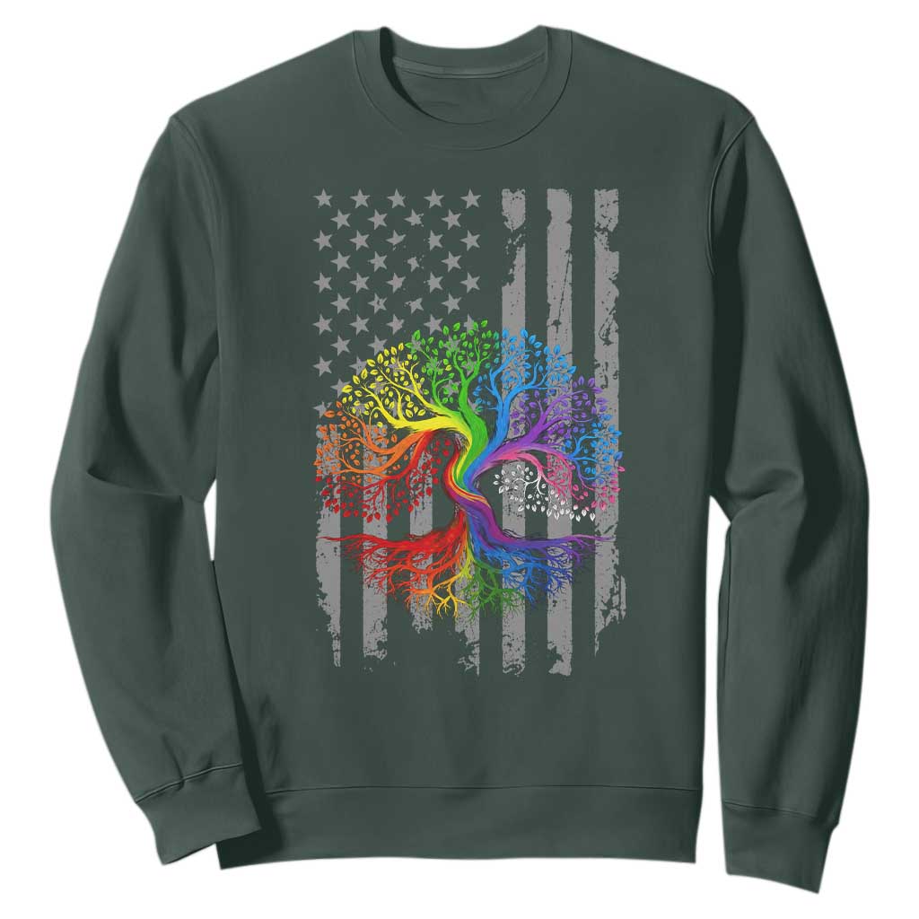 Tree of Life Rainbow LGBTQ Pride Sweatshirt American Flag Gift TS14 Dark Forest Green Print Your Wear