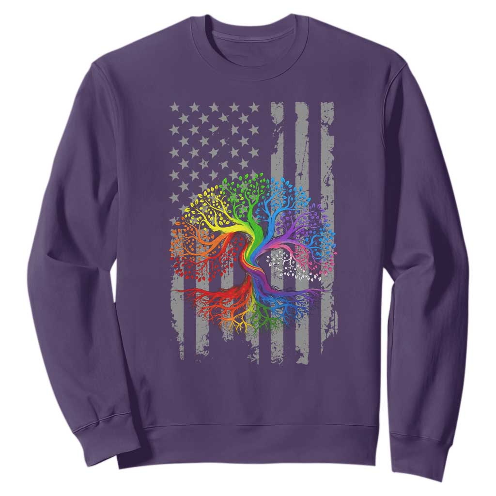 Tree of Life Rainbow LGBTQ Pride Sweatshirt American Flag Gift TS14 Purple Print Your Wear