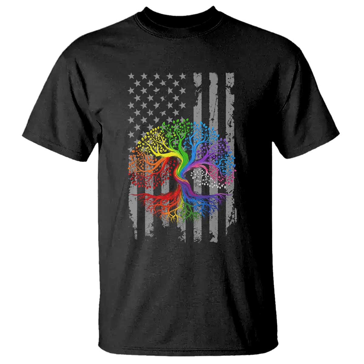Tree of Life Rainbow LGBTQ Pride T Shirt American Flag Gift TS14 Black Print Your Wear