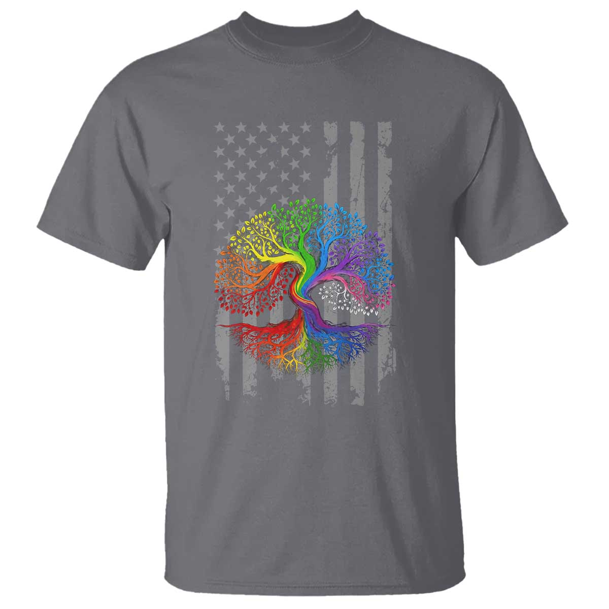 Tree of Life Rainbow LGBTQ Pride T Shirt American Flag Gift TS14 Charcoal Print Your Wear