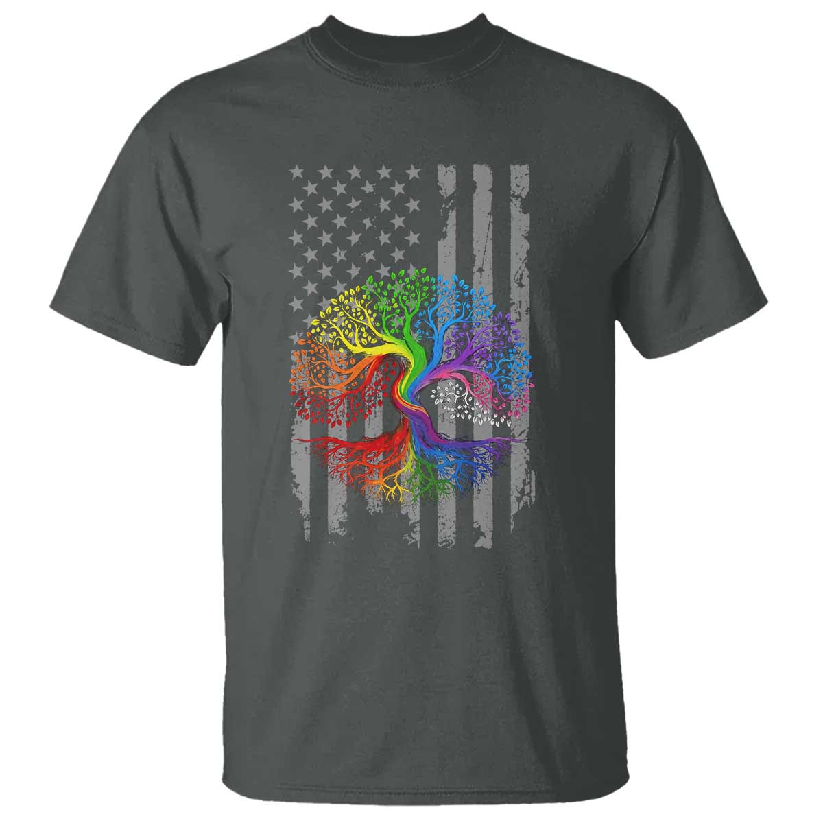 Tree of Life Rainbow LGBTQ Pride T Shirt American Flag Gift TS14 Dark Heather Print Your Wear