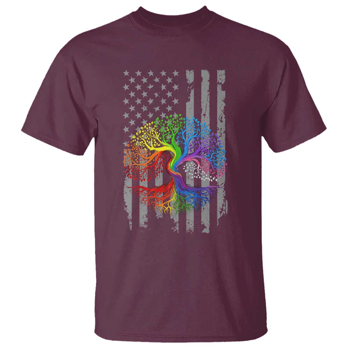 Tree of Life Rainbow LGBTQ Pride T Shirt American Flag Gift TS14 Maroon Print Your Wear