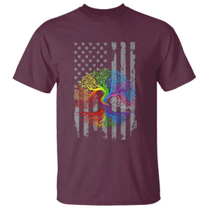 Tree of Life Rainbow LGBTQ Pride T Shirt American Flag Gift TS14 Maroon Print Your Wear