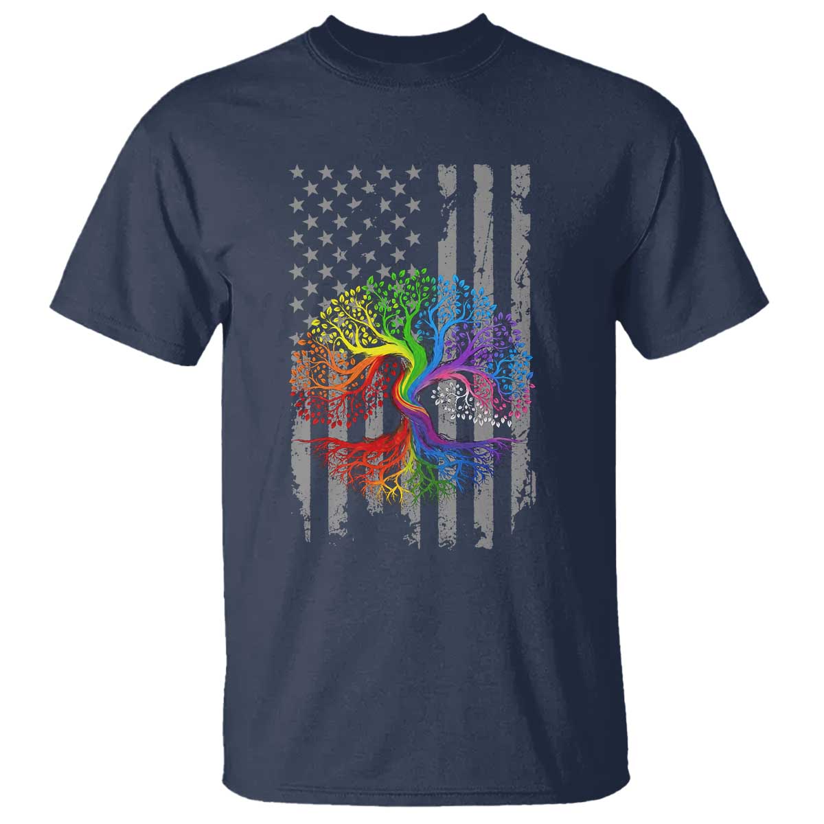 Tree of Life Rainbow LGBTQ Pride T Shirt American Flag Gift TS14 Navy Print Your Wear