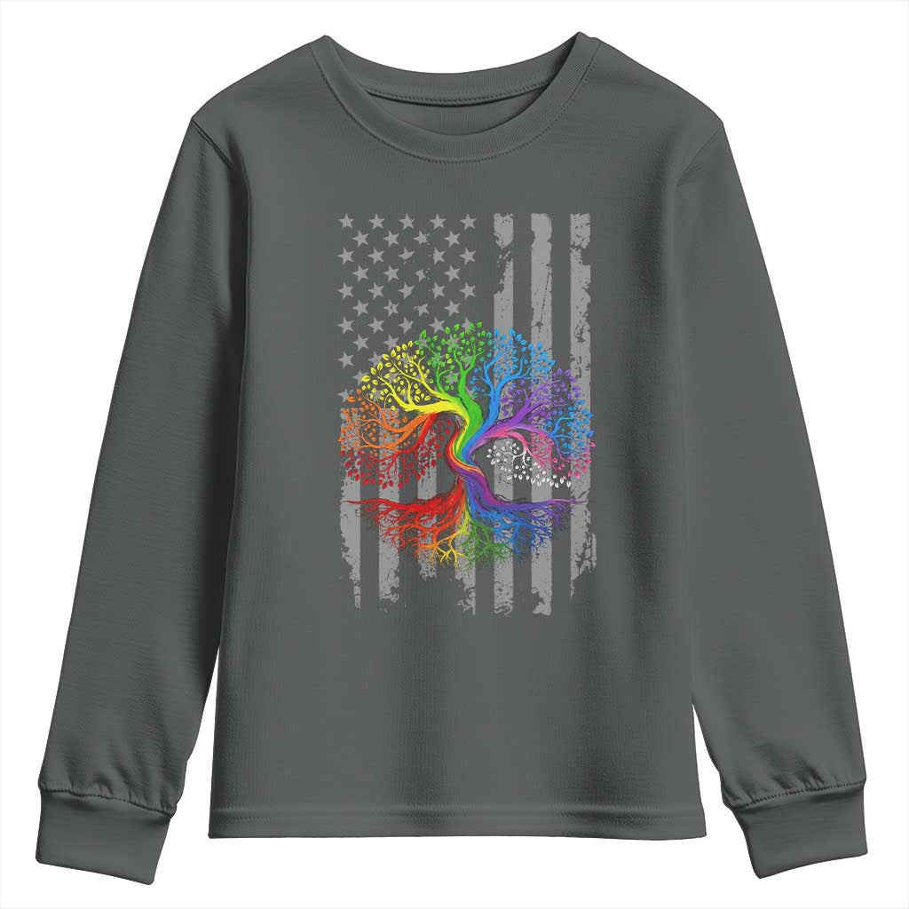 Tree of Life Rainbow LGBTQ Pride Youth Sweatshirt American Flag Gift TS14 Dark Heather Print Your Wear