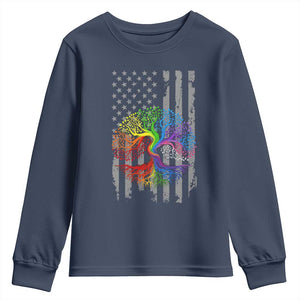 Tree of Life Rainbow LGBTQ Pride Youth Sweatshirt American Flag Gift TS14 Navy Print Your Wear
