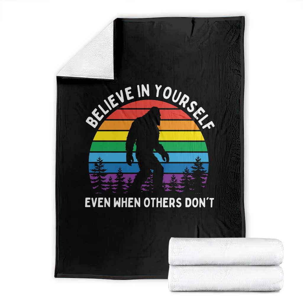 Retro Rainbow Bigfoot Throw Blanket Believe In Yourself Even When Others Don't TS14 Black Print Your Wear