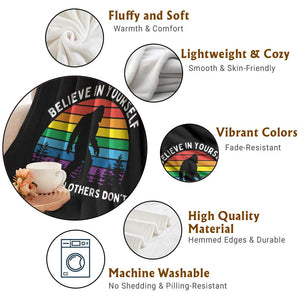 Retro Rainbow Bigfoot Throw Blanket Believe In Yourself Even When Others Don't TS14 Print Your Wear