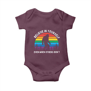 Retro Rainbow Bigfoot Baby Onesie Believe In Yourself Even When Others Don't TS14 Maroon Print Your Wear