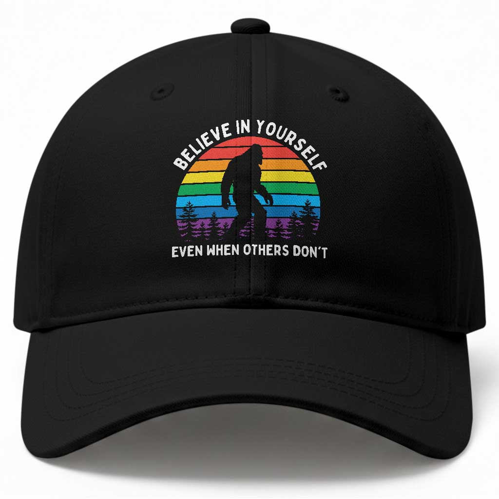 Retro Rainbow Bigfoot Baseball Cap Believe In Yourself Even When Others Don't TS14 Print Your Wear