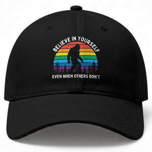Retro Rainbow Bigfoot Baseball Cap Believe In Yourself Even When Others Don't TS14 Print Your Wear