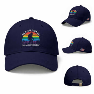 Retro Rainbow Bigfoot Baseball Cap Believe In Yourself Even When Others Don't TS14 Baseball Cap Universal Fit Dark Blue Print Your Wear