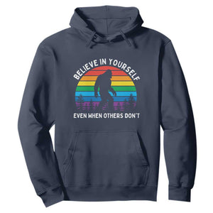Retro Rainbow Bigfoot Hoodie Believe In Yourself Even When Others Don't TS14 Navy Print Your Wear