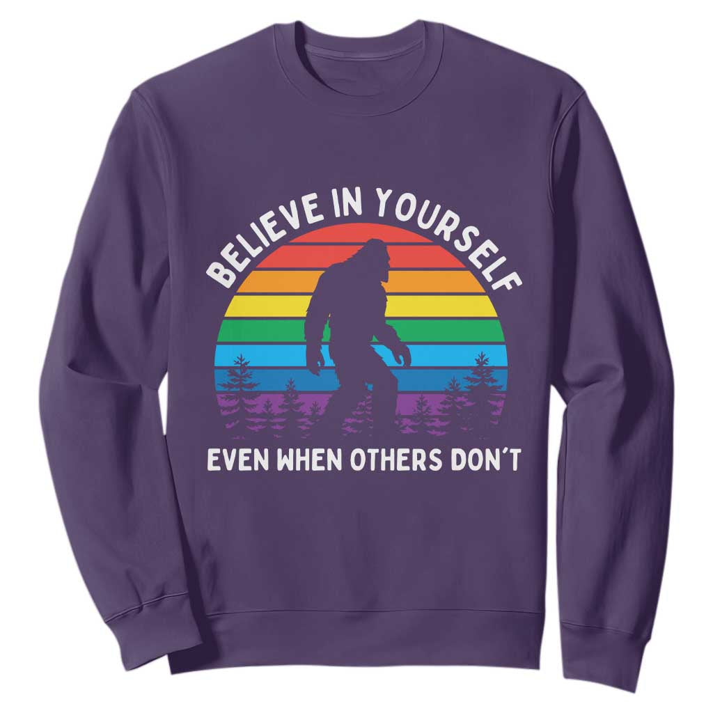 Retro Rainbow Bigfoot Sweatshirt Believe In Yourself Even When Others Don't TS14 Purple Print Your Wear