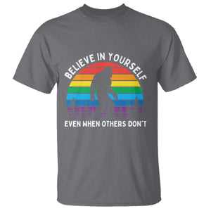 Retro Rainbow Bigfoot T Shirt Believe In Yourself Even When Others Don't TS14 Charcoal Print Your Wear