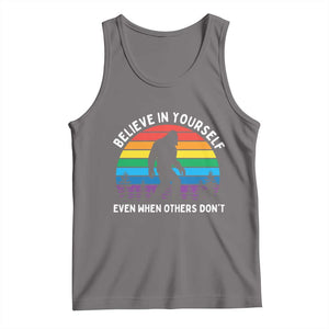 Retro Rainbow Bigfoot Tank Top Believe In Yourself Even When Others Don't TS14 Deep Heather Print Your Wear
