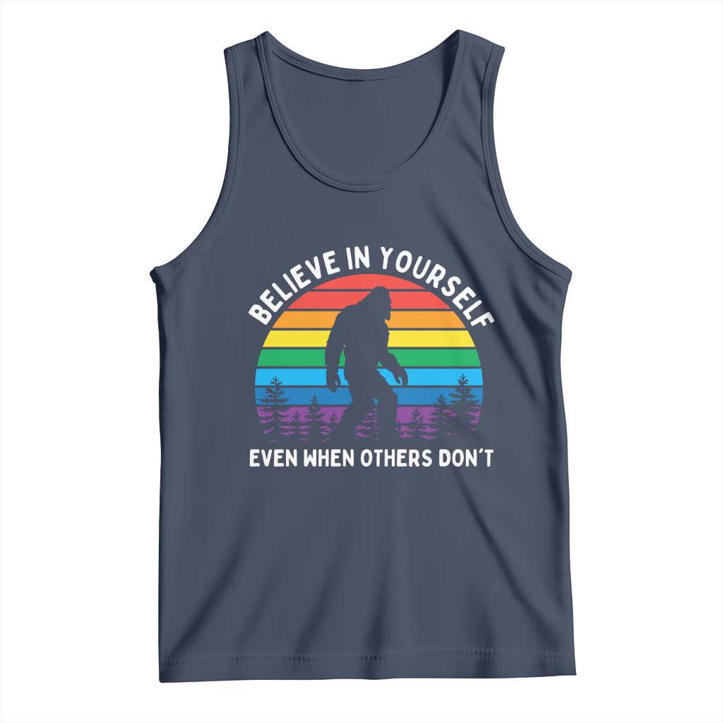 Retro Rainbow Bigfoot Tank Top Believe In Yourself Even When Others Don't TS14 Navy Print Your Wear