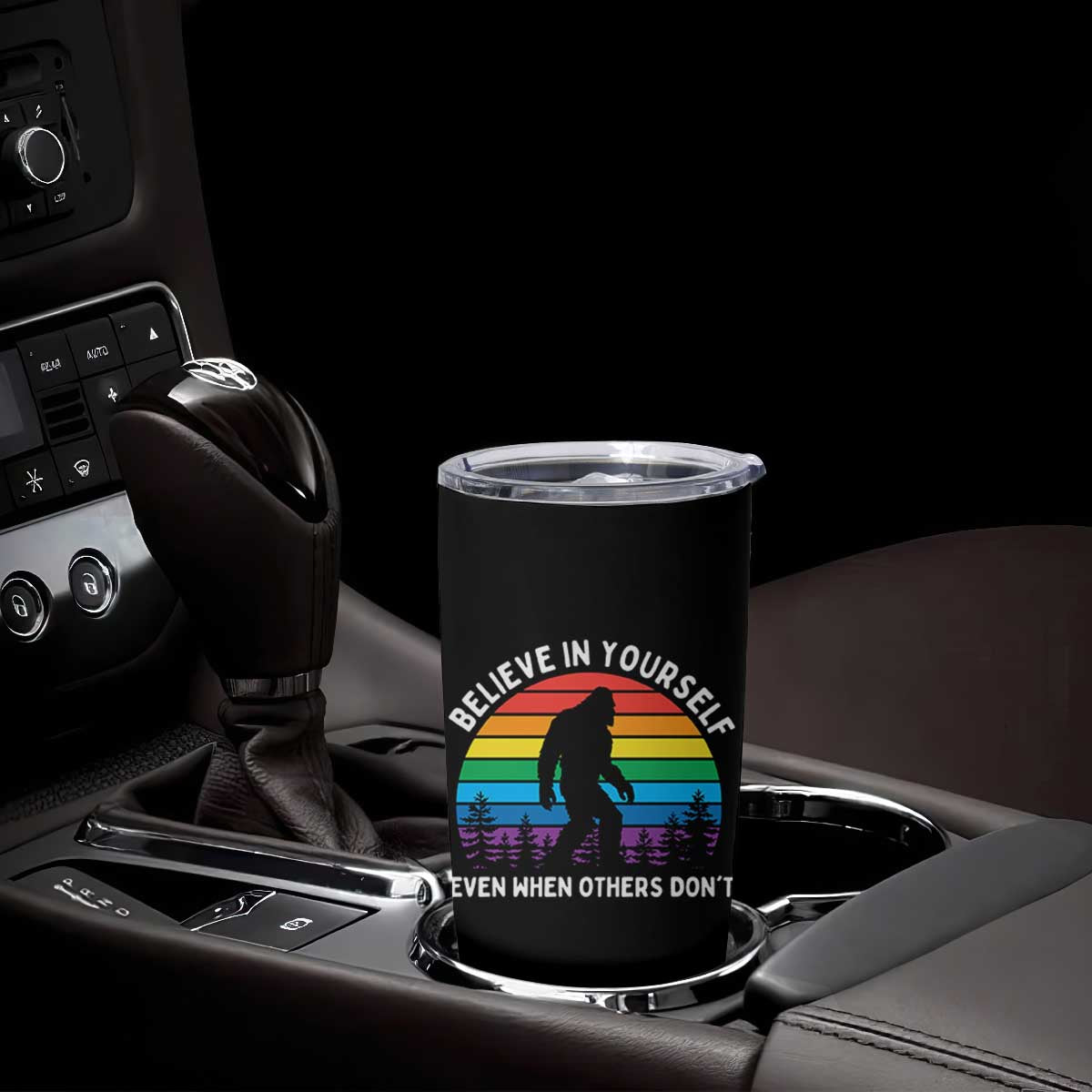 Retro Rainbow Bigfoot Tumbler Cup Believe In Yourself Even When Others Don't TS14 Print Your Wear