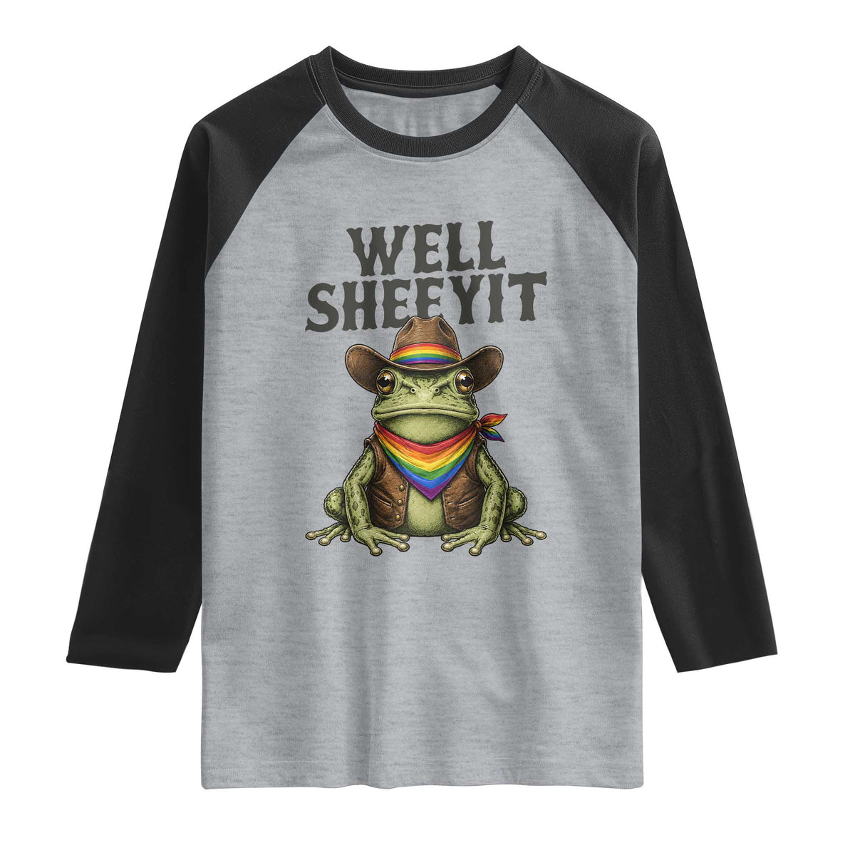Pride Frog LGBT Rainbow Raglan Shirt Well Sheeyit Country Western TS14 Heather Gray Black Print Your Wear