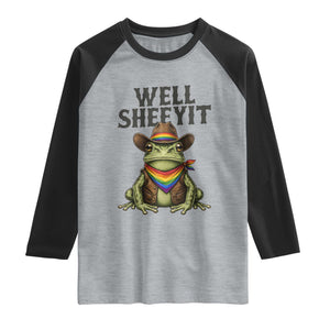 Pride Frog LGBT Rainbow Raglan Shirt Well Sheeyit Country Western TS14 Heather Gray Black Print Your Wear