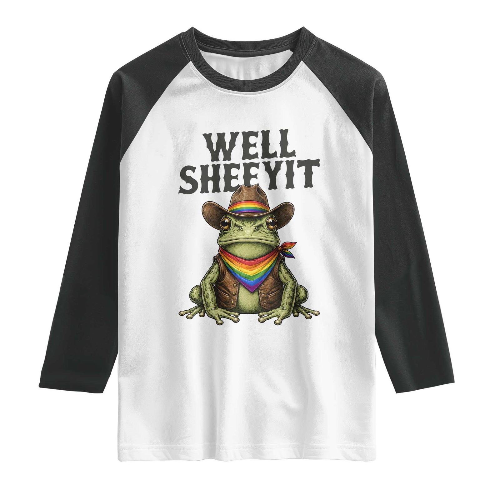 Pride Frog LGBT Rainbow Raglan Shirt Well Sheeyit Country Western TS14 White Black Print Your Wear