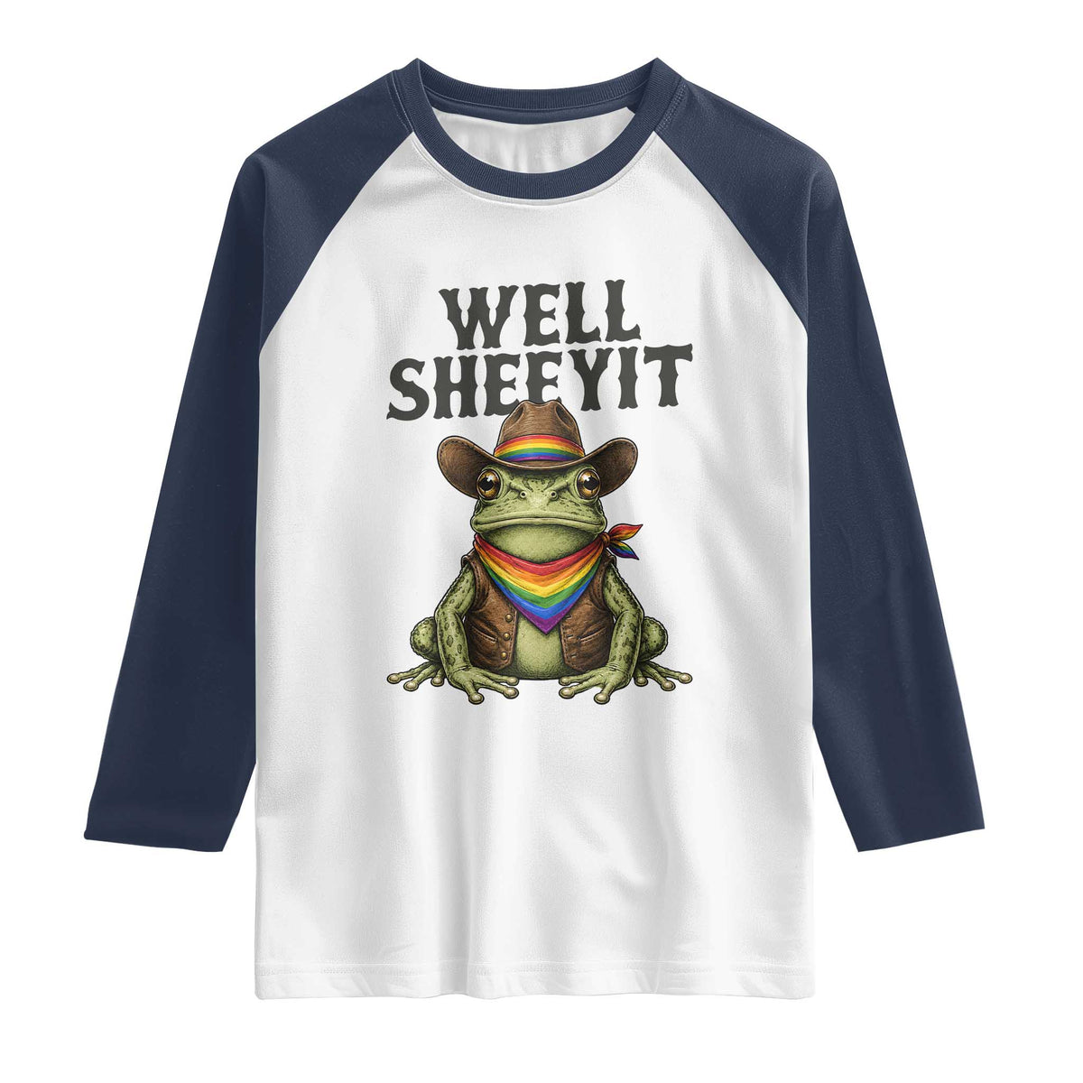 Pride Frog LGBT Rainbow Raglan Shirt Well Sheeyit Country Western TS14 White Navy Print Your Wear