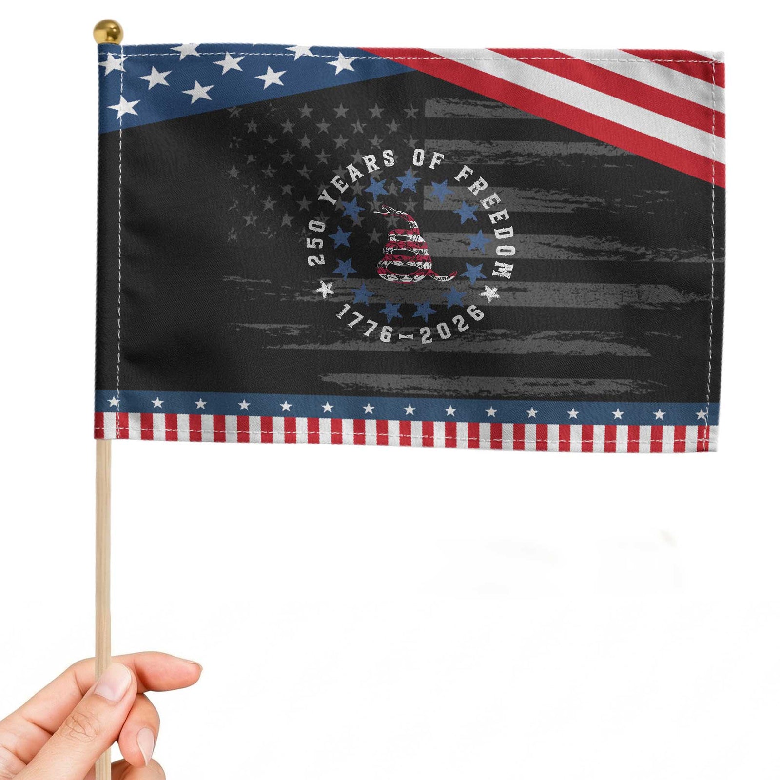 250 Years Of Freedom Patriotic Handheld Flag Gadsden Betty Ross Flag Ring of Stars American Patriot US TS14 Distressed 8.2