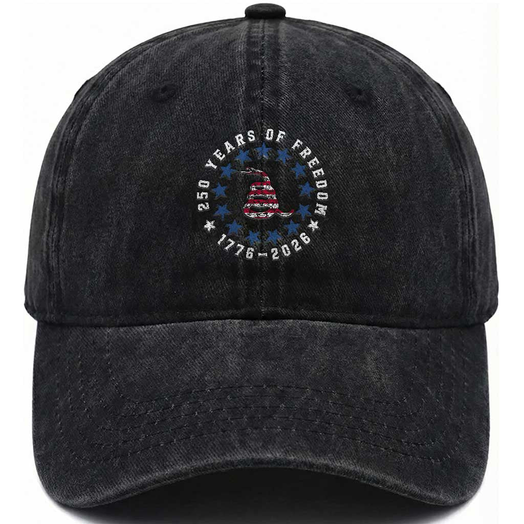 250 Years Of Freedom Washed Cotton Baseball Cap Gadsden Betty Ross Flag Ring of Stars American Patriot US TS14 Print Your Wear
