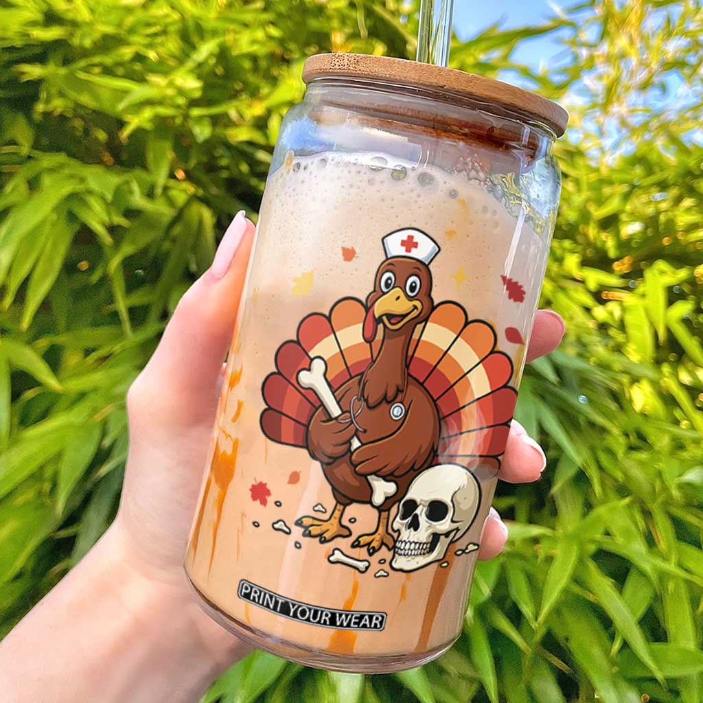 Funny Thanksgiving Nurse Turkey Glass Can Fall RN TS14 White Print Your Wear