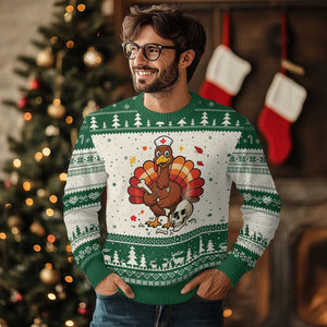 Funny Thanksgiving Nurse Turkey Ugly Christmas Sweater Fall RN TS14 Beige Green Print Your Wear