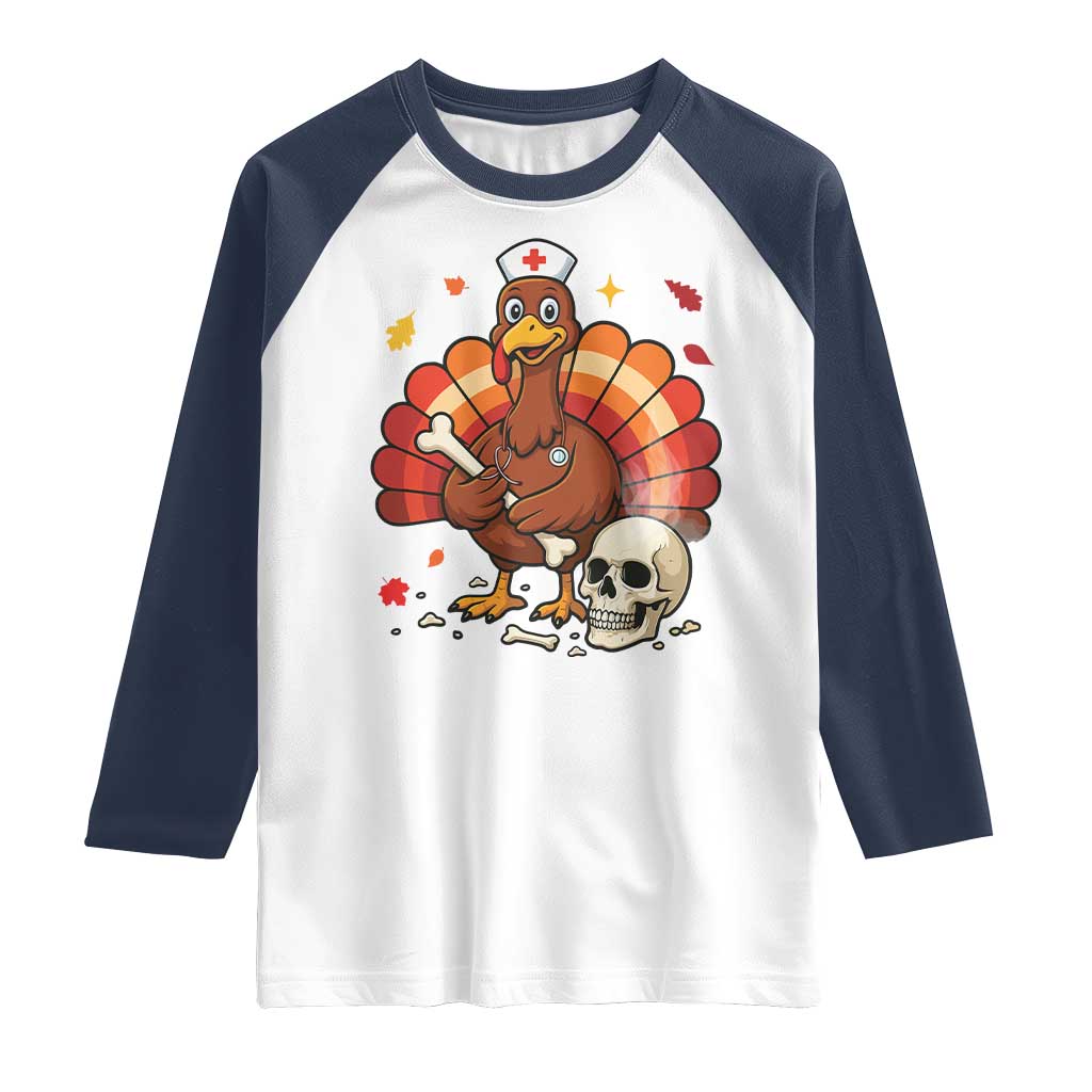 Funny Thanksgiving Nurse Turkey Raglan Shirt Fall RN TS14 White Navy Print Your Wear