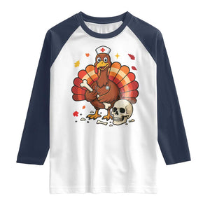 Funny Thanksgiving Nurse Turkey Raglan Shirt Fall RN TS14 White Navy Print Your Wear