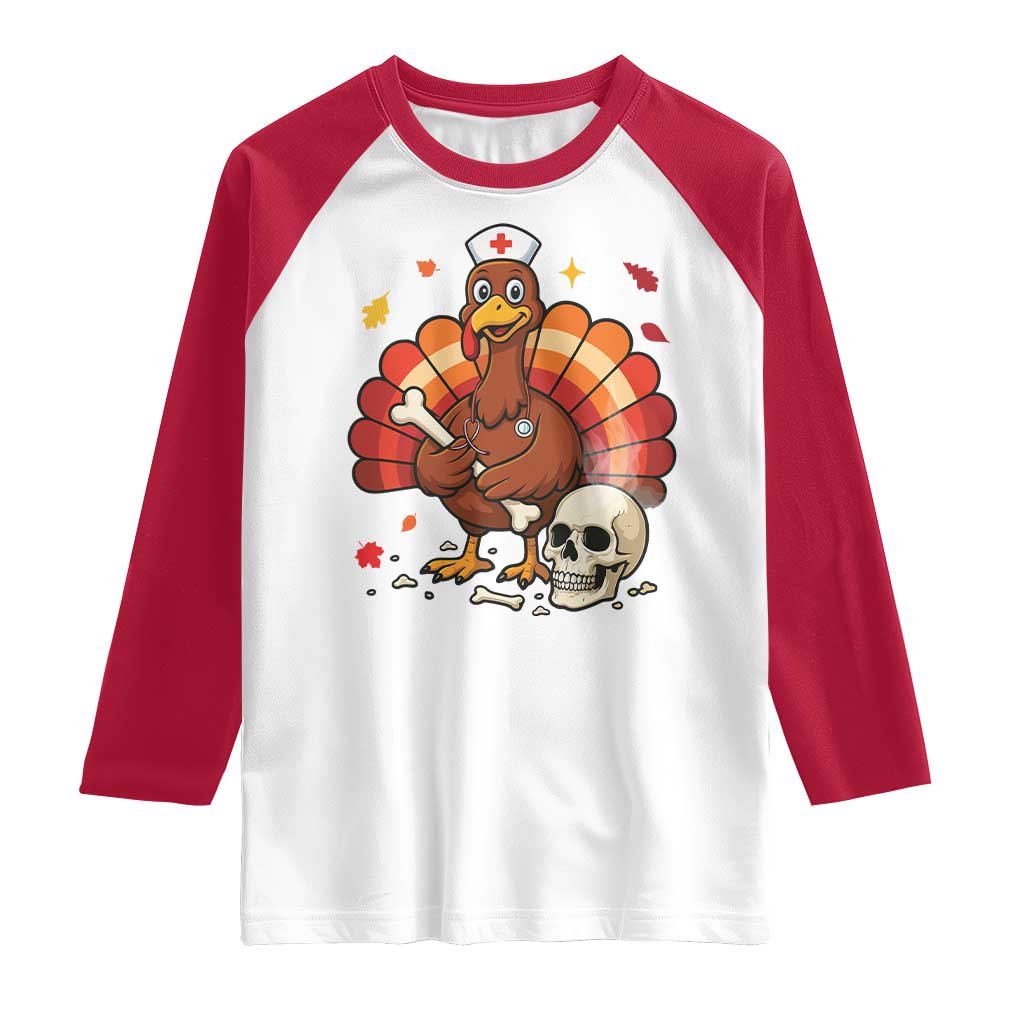 Funny Thanksgiving Nurse Turkey Raglan Shirt Fall RN TS14 White Red Print Your Wear