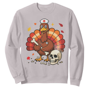 Funny Thanksgiving Nurse Turkey Sweatshirt Fall RN TS14 Ice Gray Print Your Wear