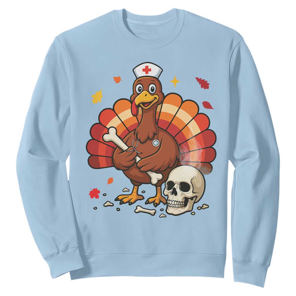 Funny Thanksgiving Nurse Turkey Sweatshirt Fall RN TS14 Light Blue Print Your Wear