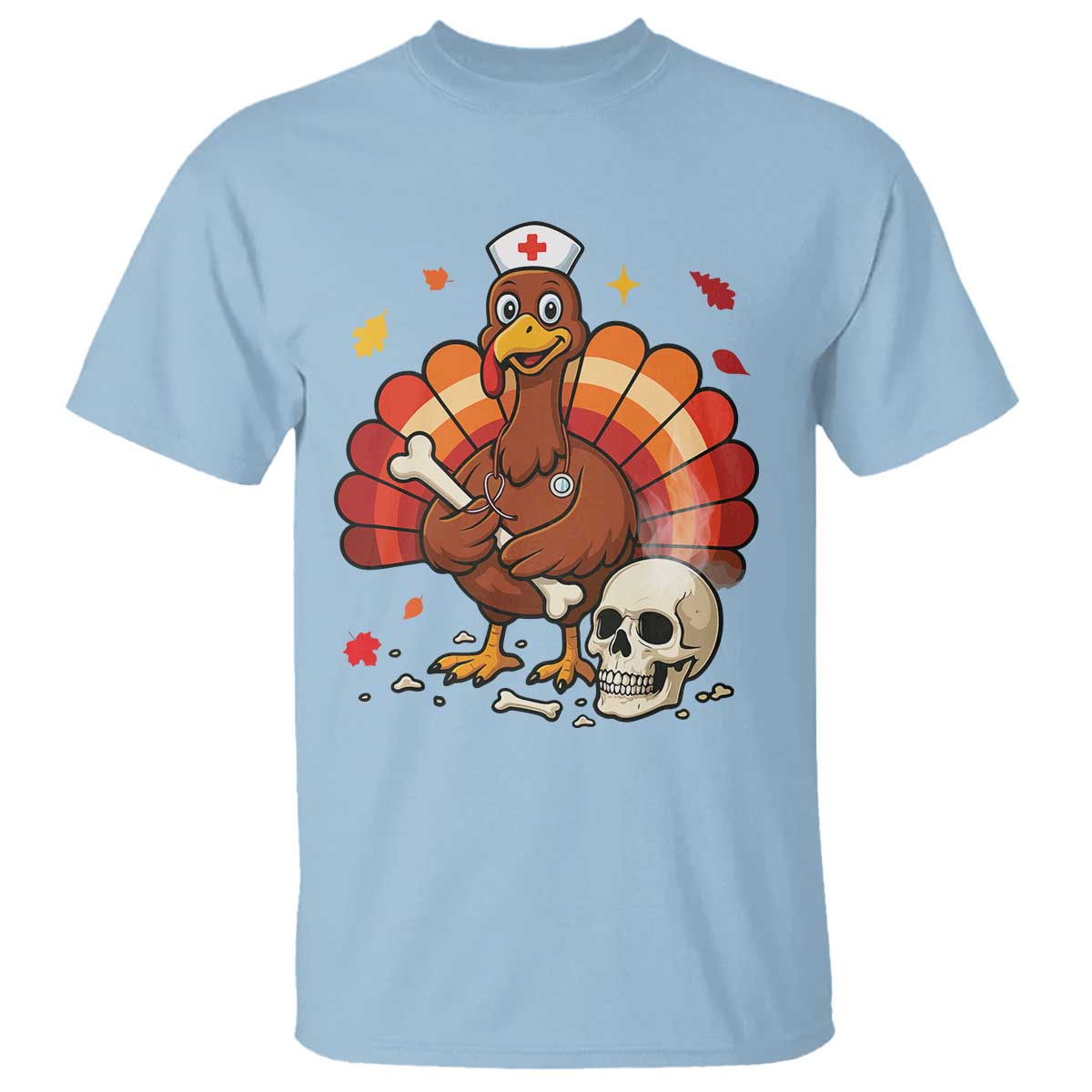 Funny Thanksgiving Nurse Turkey T Shirt Fall RN TS14 Light Blue Print Your Wear