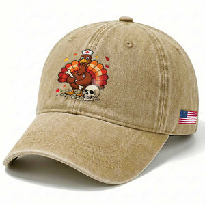 Funny Thanksgiving Nurse Turkey Washed Cotton Baseball Cap Fall RN TS14 Print Your Wear