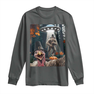 Thanksgiving Funny Bigfoot Turkey Selfie Long Sleeve Shirt TS14 Dark Heather Print Your Wear