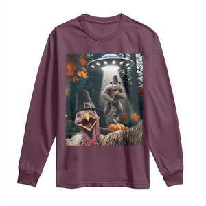 Thanksgiving Funny Bigfoot Turkey Selfie Long Sleeve Shirt TS14 Maroon Print Your Wear