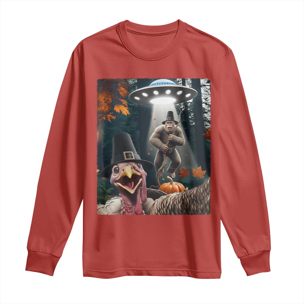 Thanksgiving Funny Bigfoot Turkey Selfie Long Sleeve Shirt TS14 Red Print Your Wear
