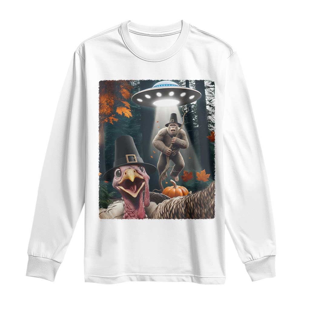Thanksgiving Funny Bigfoot Turkey Selfie Long Sleeve Shirt TS14 White Print Your Wear