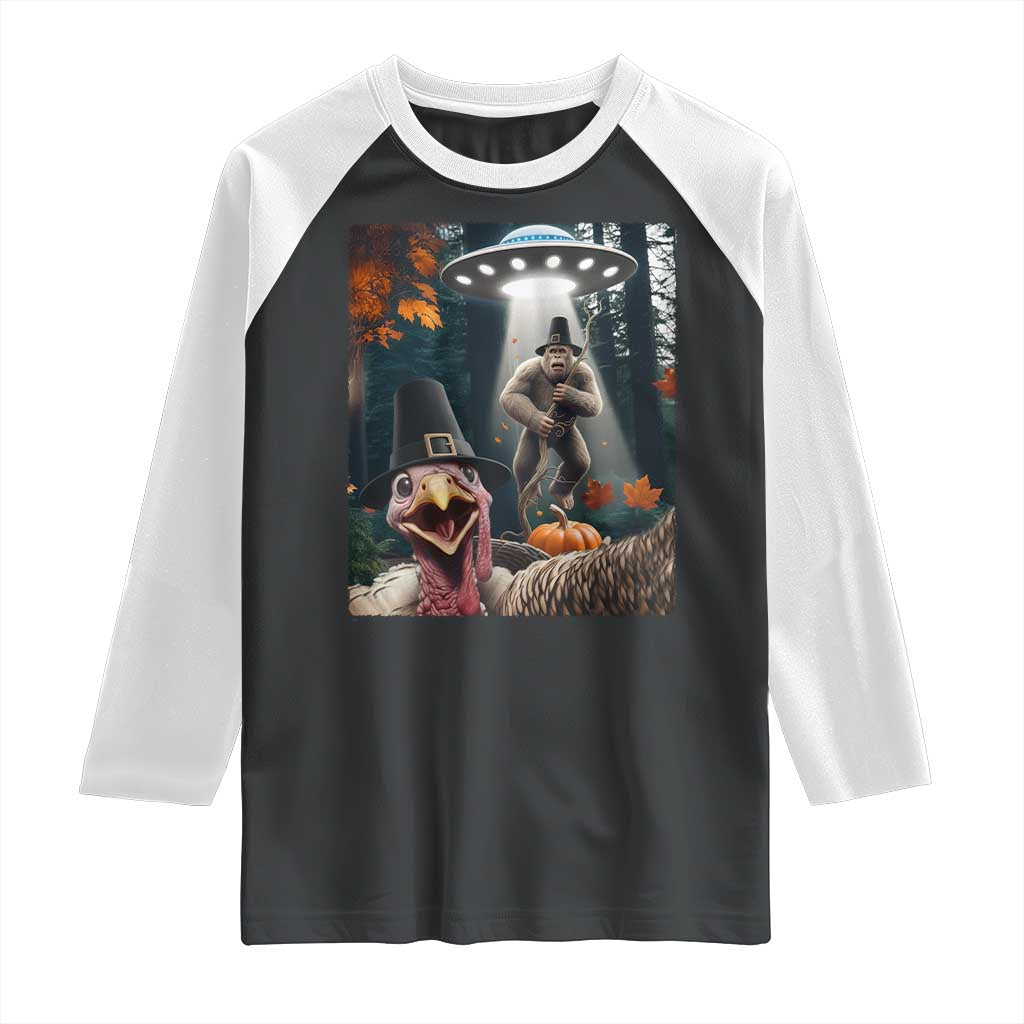 Thanksgiving Funny Bigfoot Turkey Selfie Raglan Shirt TS14 Black White Print Your Wear