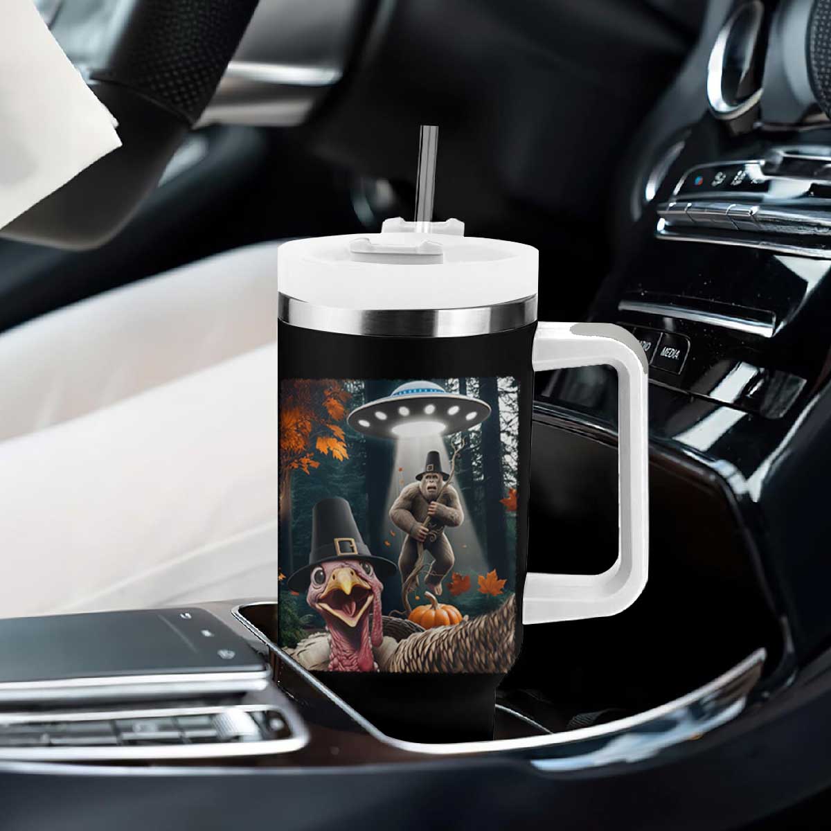 Thanksgiving Funny Bigfoot Turkey Selfie Tumbler With Handle TS14 Print Your Wear