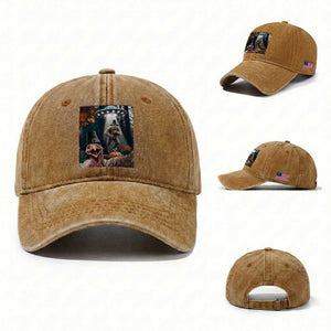 Thanksgiving Funny Bigfoot Turkey Selfie Washed Cotton Baseball Cap TS14 Washed Cap Universal Fit Yellow Ochre Print Your Wear