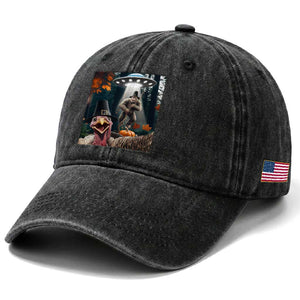 Thanksgiving Funny Bigfoot Turkey Selfie Washed Cotton Baseball Cap TS14 Print Your Wear
